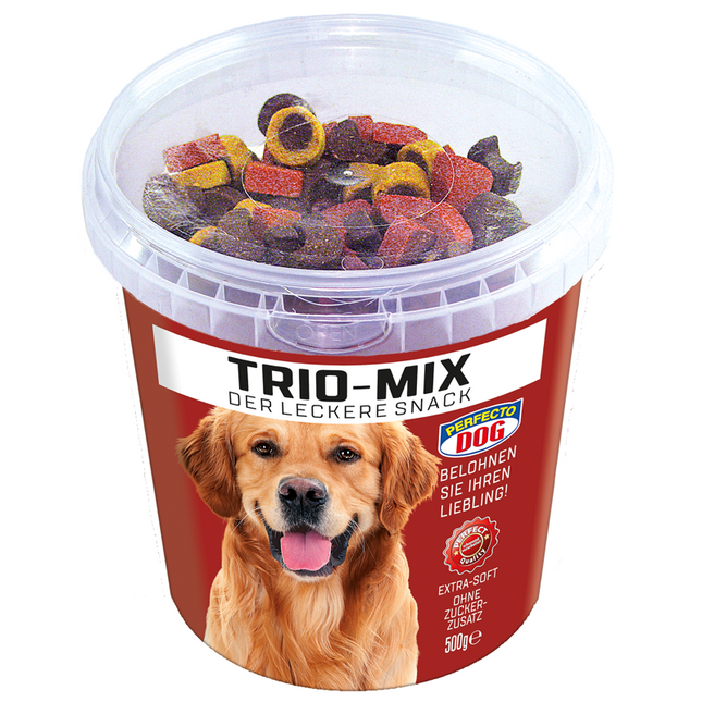 PERFECTO Dog Trio- Mix  500g in a bucket dog treats