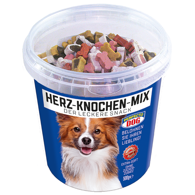 PERFECTO Dog Herz knochen mix a bucket 500g dog treats