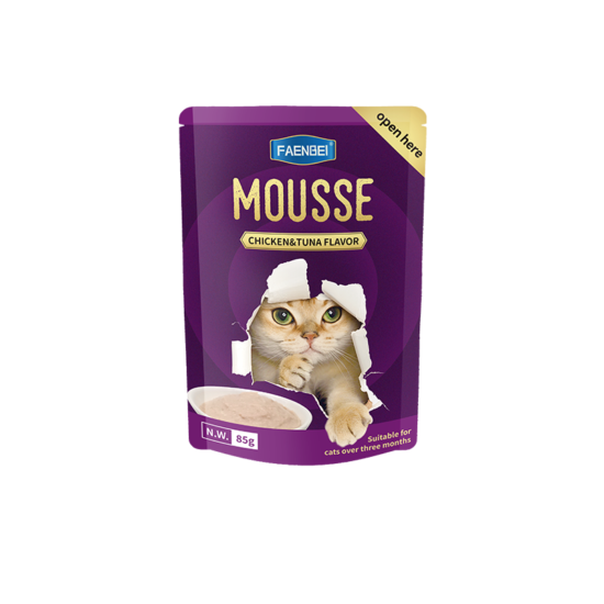 Faenbei- Premium Cat Pouch Mousse 85g With: Chicken/ Chicken & Tuna/ Beef