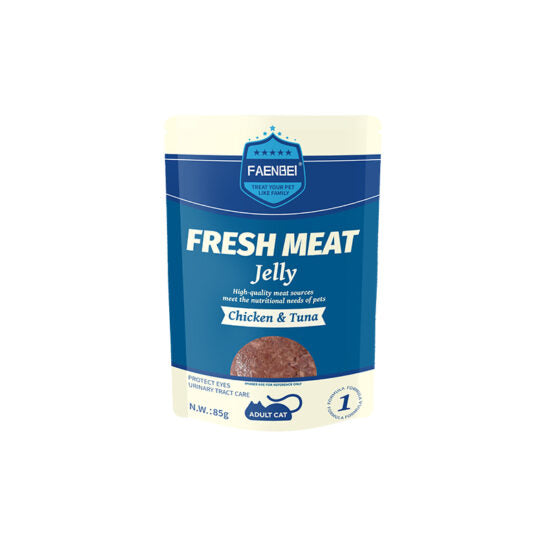 Faenbei- Premium Cat Pouch Jelly 85g With: Salmon & Mackerel/ Chicken & Tuna
