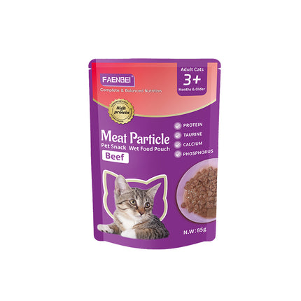 Faenbei- Premium Cat Pouch Meat Partical 85g With: Chicken/ Fish/ Beef