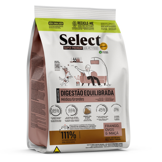 Select by Monello- SUPER PREMIUM Balanced Digestion Medium & Large Breed Adult Dog Dry Food Chicken,Egg&Apple (2kg)