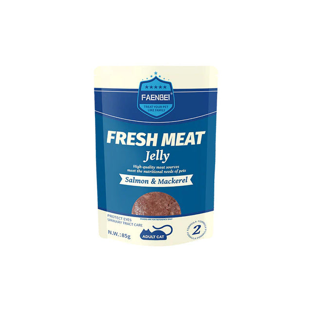 Faenbei- Premium Cat Pouch Jelly 85g With: Salmon & Mackerel/ Chicken & Tuna