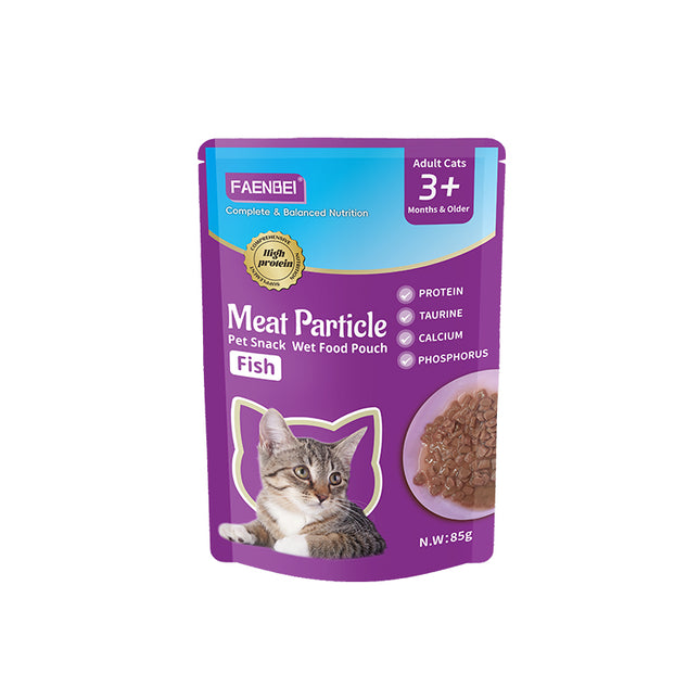 Faenbei- Premium Cat Pouch Meat Partical 85g With: Chicken/ Fish/ Beef