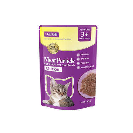 Faenbei- Premium Cat Pouch Meat Partical 85g With: Chicken/ Fish/ Beef