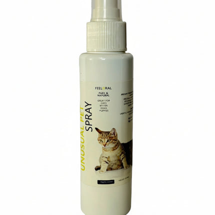 Cat spray bottle with a cat on the label against a white background