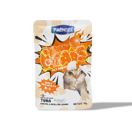 Faenbei- Premium Popping Beads Cat Pouch 70g With:  Chicken Milkshake & Fucoidan/ Tuna & Fish Oil &Lutein Ester/ Tuna & Fish Oil & Krill/ Duck & Lutein Ester/ Salmon & Cellulose/ Chicken & Barley Grass/ Chicken & Astaxanthin
