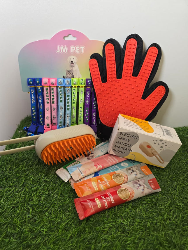 Offer- steamy brush + grooming glove + 5 liquid snack + cat collar: only for 10$