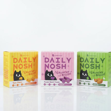PAWSONA- daily nosh Crunchy Biscuits Cat Treats: Cheese/ Purple sweet potato/ Chicken