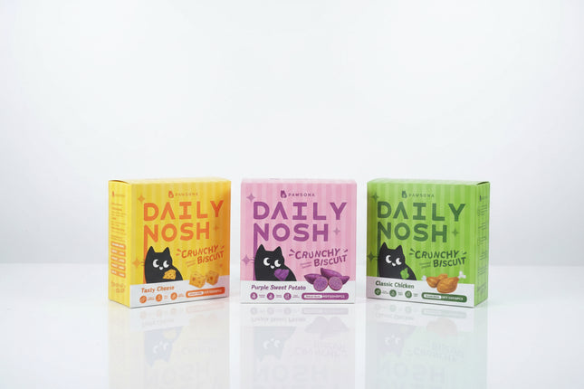 PAWSONA- daily nosh Crunchy Biscuits Cat Treats: Cheese/ Purple sweet potato/ Chicken