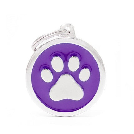 Classic Big Purple Circle With Paw Dog ID Tag