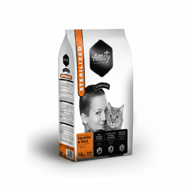 Amity PREMIUM cat dry food- Adult STERILIZED: Salmon and rice flavor 1kg/1.5kg/10kg