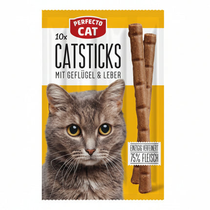 Cat sticks packaging with a cat's face on a yellow background