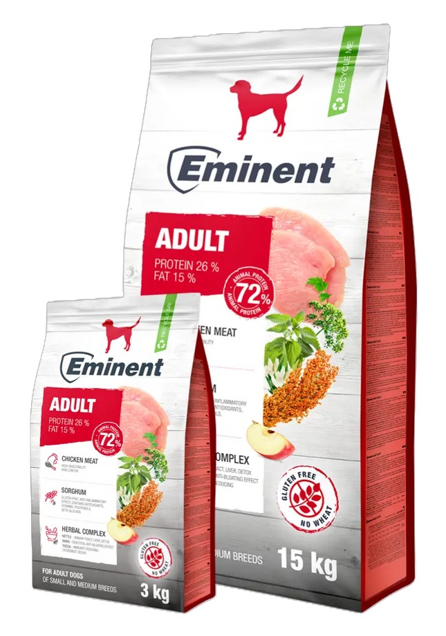 Eminent- SUPER PREMIUM Dog Dry Food- Adult Small and Medium breed- Chicken flavor 3kg/15kg