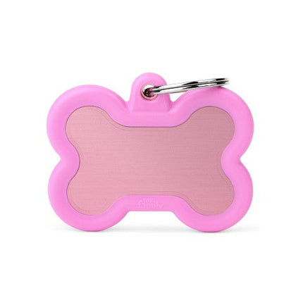 Bone with Rubber Pink Aluminum Dog ID Tag