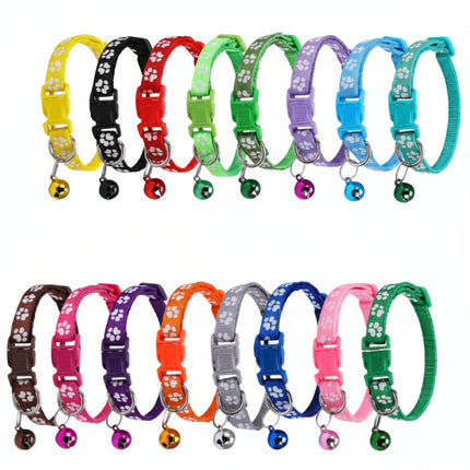 Pet Collar With Bell Cartoon Footprint Colorful Dog Puppy Cat Accessories Kitten Collar Adjustable Safety Bell Ring Necklace Pet
