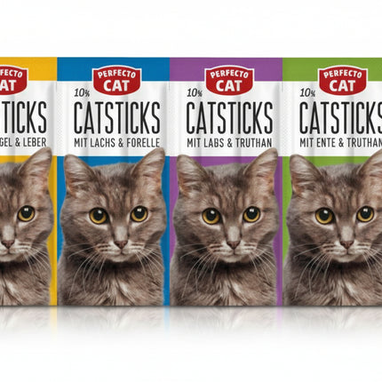 Multiple packages of Whisker City Cat Sticks with cat faces on the packaging.