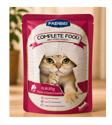 Faenbei- Premium Cat Pouch Mousse 85g With:  Chicken Squad & Goat Colostrum/ Salmon & Beef & Fish Oil