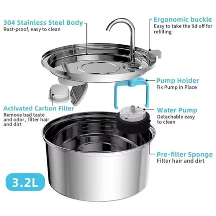 Cat Water Fountain,3.2l/108oz Automatic Stainless Steel Pet Fountain Dog Water Dispenser