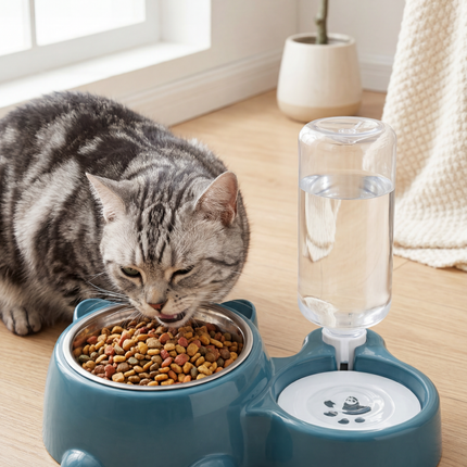 Pet Feeder cat with Stainless Steel Bowl & Water Dispenser
