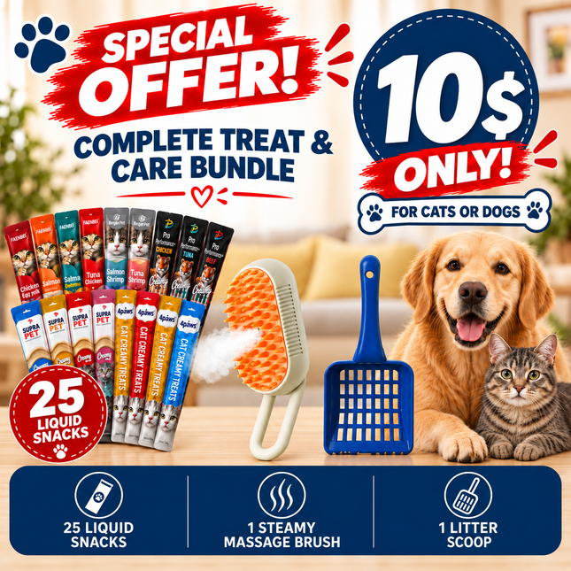 Offer- 25 liquid snack+ Steamy massage brush+ Litter scoop: for cats or dogs| ONLY for 10$