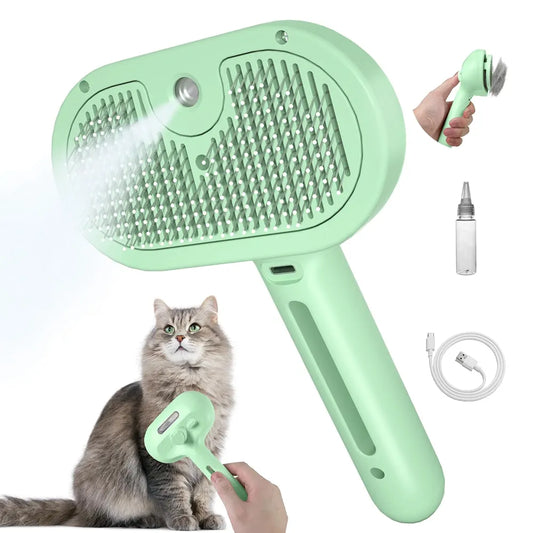3in1 Pet Water Brush Electric Cat Dog Hair Removal Comb anti-Tangle Steam Spray