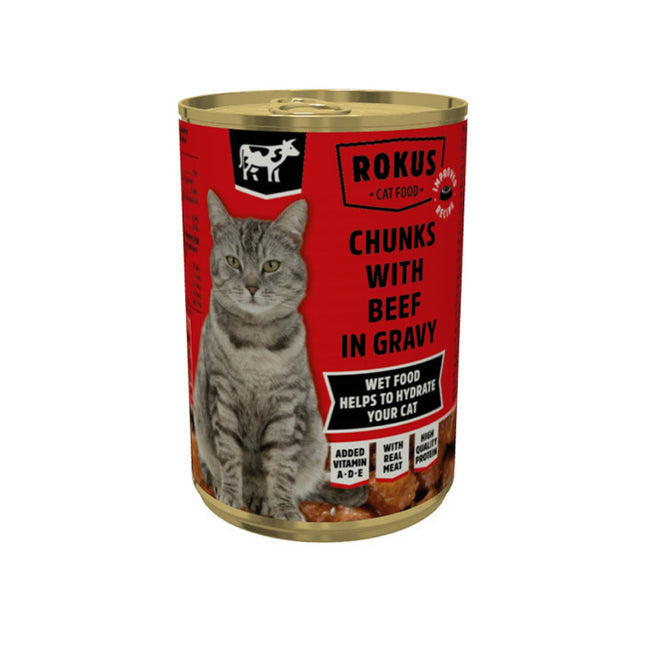 Rokus- PREMIUM CAT Wet cans BEEF/CHICKEN IN GRAVY 415g